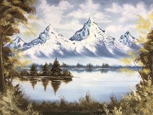 lot 41 image: Large Nice Vintage Framed Signed Oil on Canvas Mountain Scene Painting