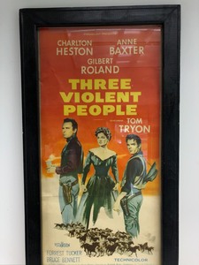 lot 42 image: Original 1956 Charleton Heston Three Violent People Movie Poster