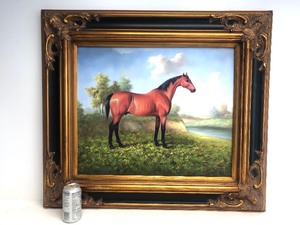 lot 8 image: Beautiful Framed Signed Oil on Canvas Horse Painting - J. Morrie