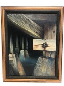 lot 13 image: Framed Signed Vintage Oil on Canvas Painting - Under A Bridge