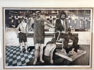 lot 29 image: Large Interesting Vintage Framed Signed Lithograph - Just A Little Chicken