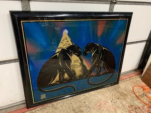 lot 17 image: HUGE Framed Reverse on Glass Egyptian Artwork - Signed Laurel
