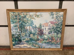 lot 18 image: HUGE Signed Oil on Canvas Garden Landscape Painting