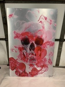 lot 205 image: LARGE Signed Mixed Media Skull Artwork by Parvez