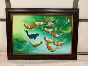 lot 207 image: Nice Framed Japanese Koi Fish Oil on Canvas Painting