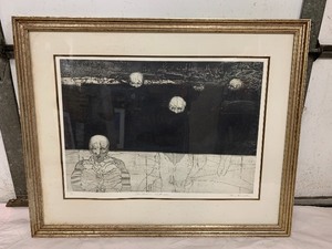 lot 209 image: Vintage Signed Numbered Abstract Surrealist Style Lithograph by Ron Kowalke - Poor Brethren, Canto XXXII