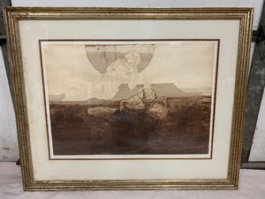lot 210 image: Vintage Signed Numbered Abstract Surrealist Style Lithograph by Ron Kowalke - The Pit, Canto XXII