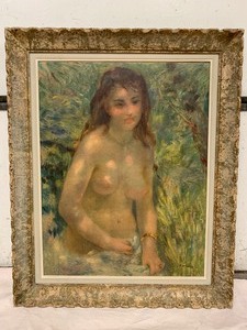 lot 214 image: Large Vintage 1940s Era Framed RENOIR Print - Nude In Sunlight