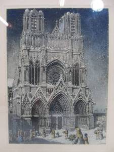 lot 218 image: Vintage Early Cathedral Scene Lithograph