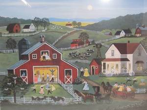 lot 219 image: Mary Singleton The Barn Dance Folk Art Print Signed 30355