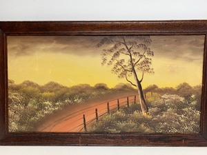 lot 224 image: Old Vintage Framed Signed Oil on Board Country Road Painting