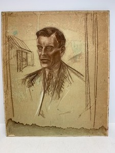 lot 226 image: Vintage 1950s Acrylic on Board Nude Portrait Painting wSketch on Back