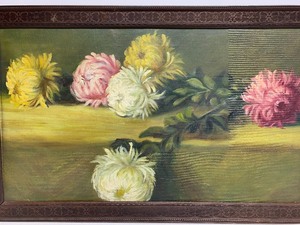 lot 227 image: Old Vintage Framed Oil on Canvas Floral Still Life Painting