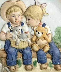 lot 129 image: VINTAGE HOMCO #1505 Denim Days 8 Plate A Sunny Day by Home Interiors