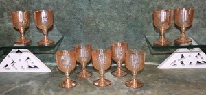 lot 9 image: 7 Vintage Iridescent Iris Jeannette Depression Glass Wine Goblets