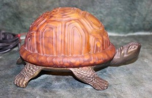 lot 21 image: Charming Amber & Bronze Turtle LampNight Light