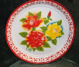 lot 29 image: Enormous Enamelware Hand Painted Tray