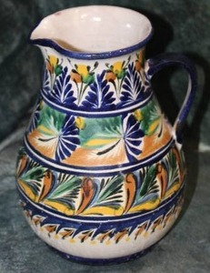 lot 39 image: Colorful Hand-Painted Pottery Sangria Pitcher
