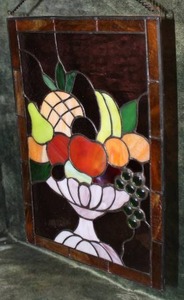 lot 40 image: Vintage Stained Glass Fruit Bowl Wall Hanging