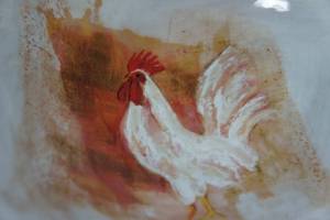 lot 100 image: Pier 1 Gallo Rooster Hand Painted Earthenware 14 Large Serving Bowl
