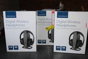 lot 44 image: Lot of 3 INSIGNIA Digital Wireless Headphones NS-HAWHP2 for TV Home Theater Gaming PC