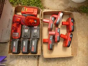 4 boxes of Craftsman tool batteries & chargers for parts or repair. Some appear new. As shown.