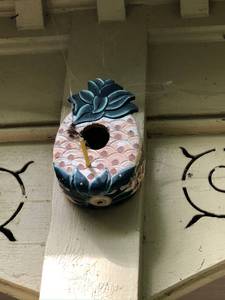 lot 83 image: Wood carved Pineapple birdhouse