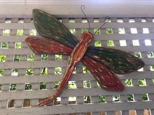 lot 84 image: Wooden butterfly and metal outdoor decor sculpture