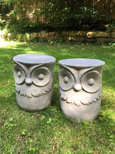 lot 86 image: Two Outdoor Ceramic Owl Stools