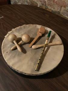 lot 126 image: Instruments&nbspto include&nbspBodhran, Maracas, Clappers and an Irish Whistle 