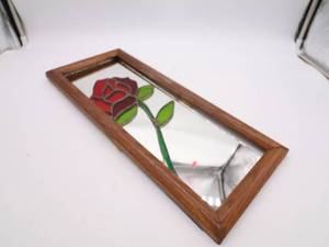 lot 36 image: Stained glass rose mirror 17 x 8 