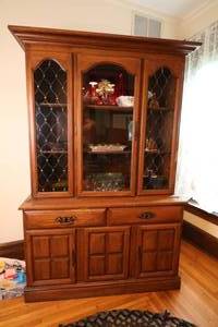lot 78 image: &nbsp1960s Ayers Oak China Hutch with Brass Laced Embellishment