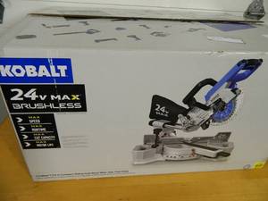 lot 1A image: New Kobalt 24 volt Cordless Sliding Dual Bevel Miter Saw