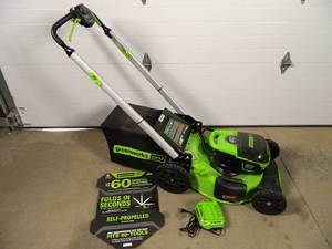 lot 2 image: New Greenworks Pro 60 Volt Cordless Self Propelled Lawn Mower