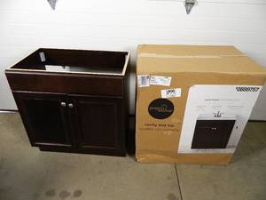 lot 19 image: New Java Finish Bathroom Vanity Cabinet