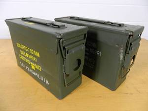 lot 60 image: 2 Metal 30 Cal Military Surplus Ammo Cans