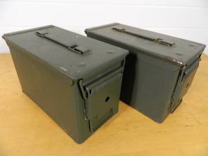 lot 61 image: 2 Metal 50 Cal Military Surplus Ammo Cans