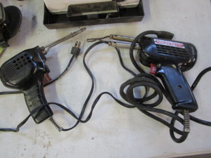 lot 60 image: Soldering Guns, Grinder, 12v Air Compressor