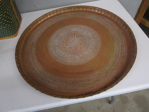 lot 138 image: Vintage Copper Platter, Ice Cream Maker, Coke Cooler, Picnic Basket