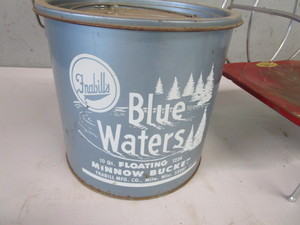 lot 141 image: Vintage Minnow Bucket, Chair, RR Lantern, Pots