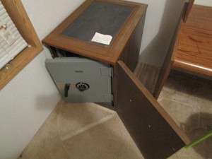 lot 169 image: Safe, Desk, Bookshelf, Table, Stool