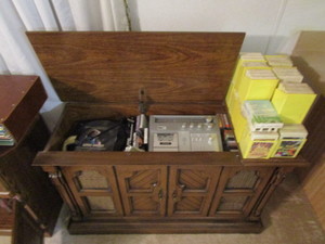 lot 171 image: RecordCassette Player, VHS & Tapes, Large Assortment of Vinyl