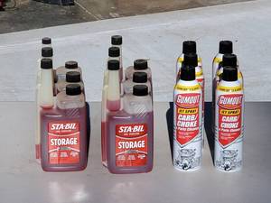 lot 39 image: Lot of (6) new Cans of GumoutCarb Cleaner & (6) new Bottles of Fuel Stabil, fuel stabilizer