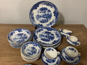 lot 188 image: Partial Set Blue Normandy Dishes