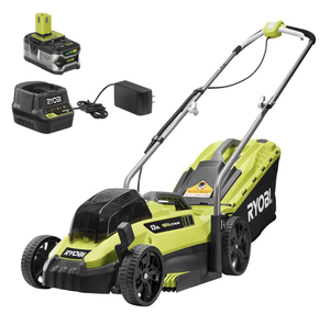 lot 1 image: RYOBI 13 in. ONE 18-Volt Lithium-Ion Cordless Battery Walk Behind Push Lawn Mower - 4.0 Ah BatteryCharger Included