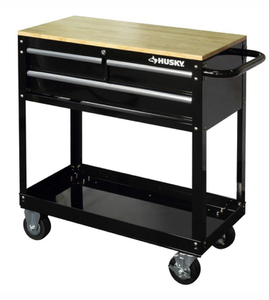 lot 5 image: HUSKY 36 in. 3-Drawer Rolling Tool Cart with Wood Top, Black