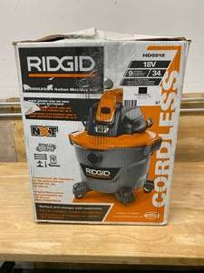 lot 67 image: RIGID 9 Gal. 18-Volt Cordless WetDry Shop Vacuum (Tool Only) with Filter, Hose and Accessories