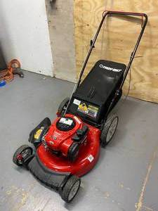 lot 71 image: TROY-BILT 21 in. 140 cc Briggs & Stratton Gas Walk Behind Push Mower with Rear Bag, Mulch and Side Discharge