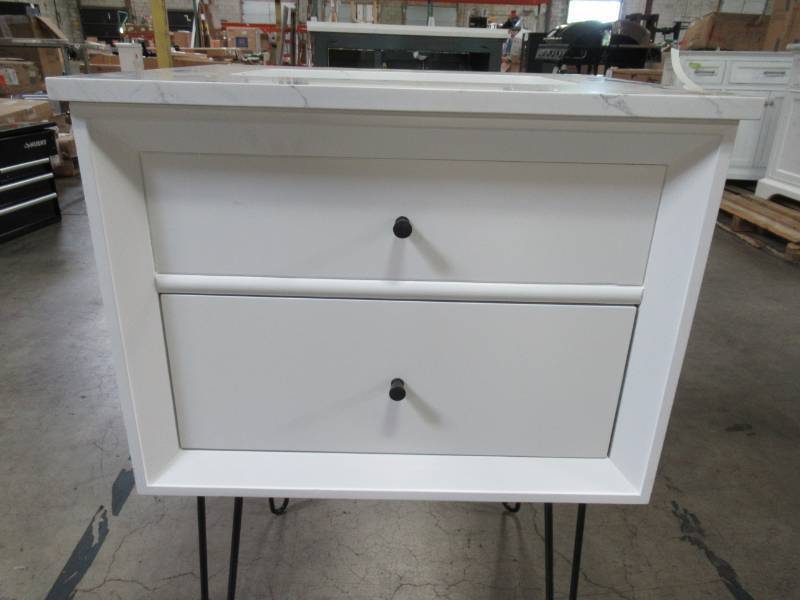 lot 121 image: Dorel Living Jalila 24 in. White Bathroom Vanity w White Composite Granite Vanity Top, White Ceramic Rectangular Sink DE57636