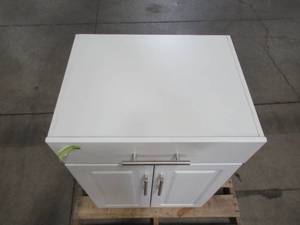 lot 100 image: Hampton Bay Select 18.62 in. D x 23.98 in. W x 35.98 in. H White 2-Door Base Cabinet Wood Closet System with Drawer THD339414.1a